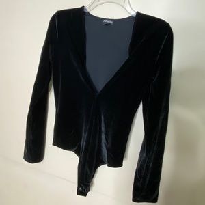 Express deep V-neck long sleeve velvet bodysuit